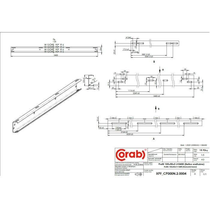 HORIZONTAL BEAM L3400 (105X50X3)