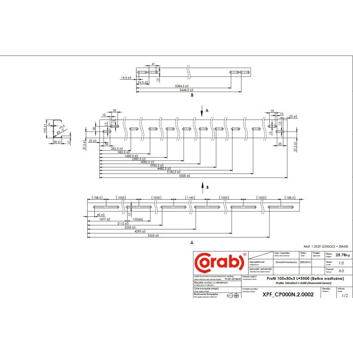 HORIZONTAL BEAM  L5500 (105X50X3)